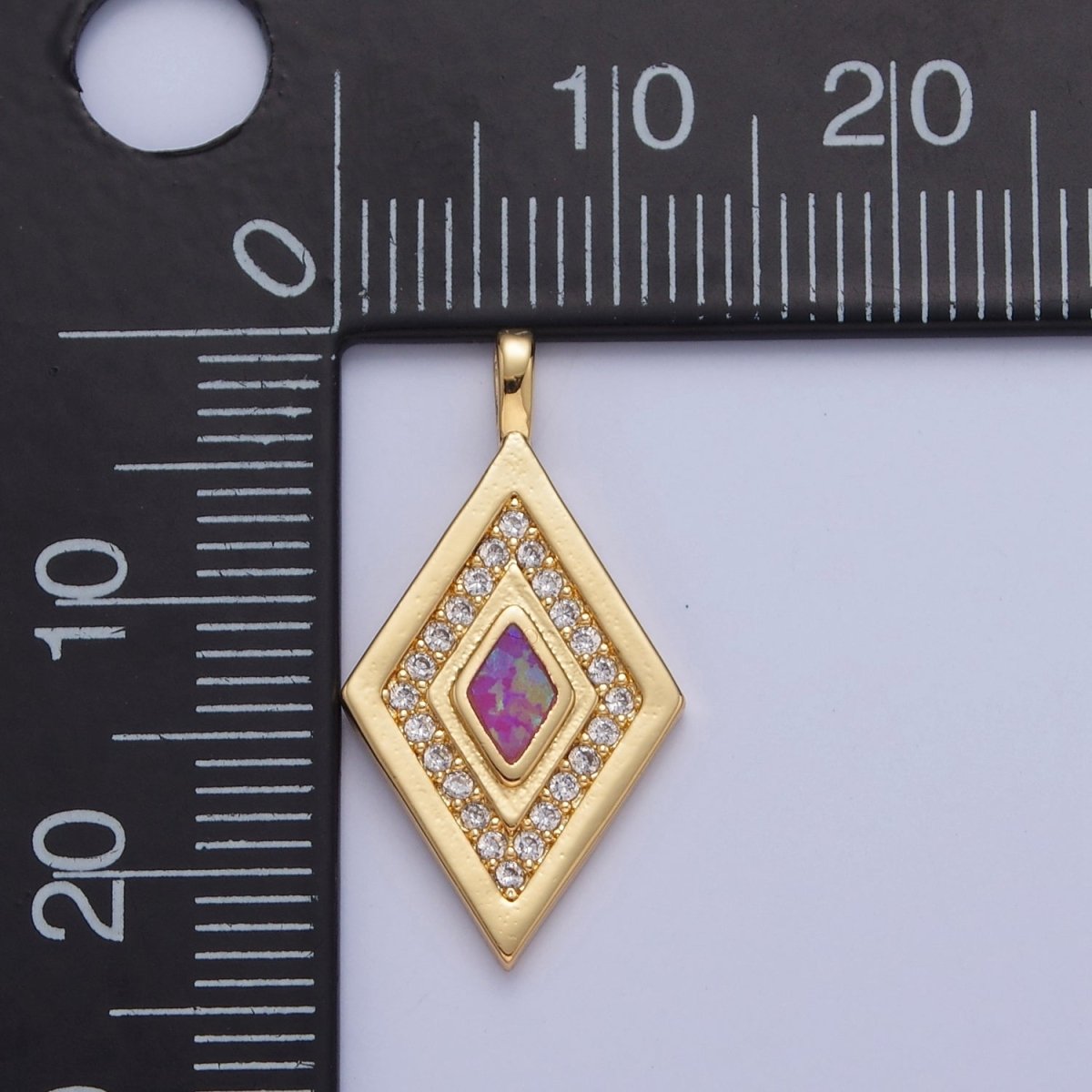 Dainty Opal Rhombus Charm Micro Pave Geometric Pendant I-237 I-241 I-249 I-254 - DLUXCA