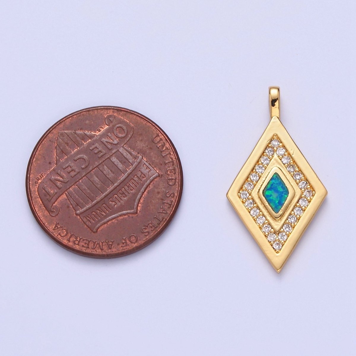 Dainty Opal Rhombus Charm Micro Pave Geometric Pendant I-237 I-241 I-249 I-254 - DLUXCA