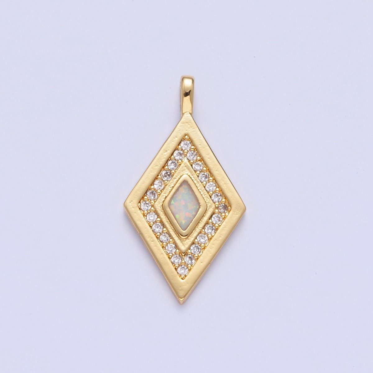 Dainty Opal Rhombus Charm Micro Pave Geometric Pendant I-237 I-241 I-249 I-254 - DLUXCA