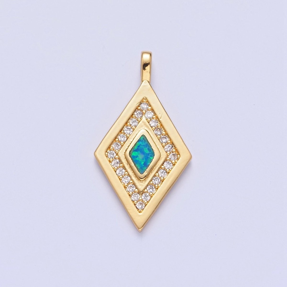 Dainty Opal Rhombus Charm Micro Pave Geometric Pendant I-237 I-241 I-249 I-254 - DLUXCA