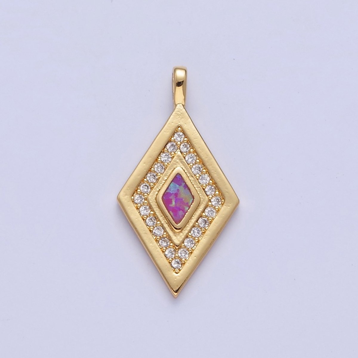 Dainty Opal Rhombus Charm Micro Pave Geometric Pendant I-237 I-241 I-249 I-254 - DLUXCA