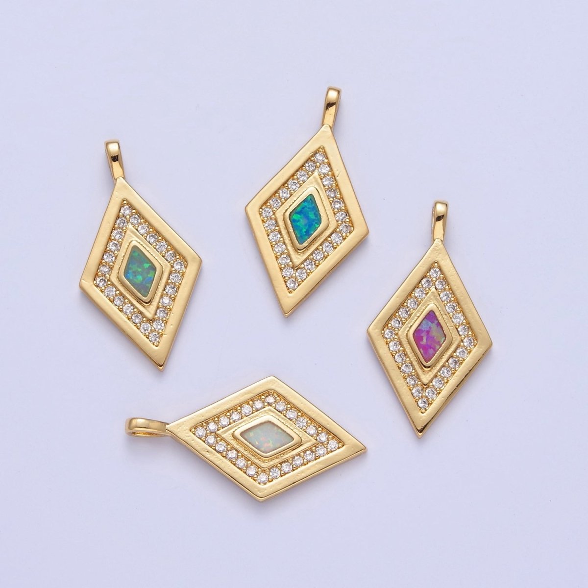 Dainty Opal Rhombus Charm Micro Pave Geometric Pendant I-237 I-241 I-249 I-254 - DLUXCA