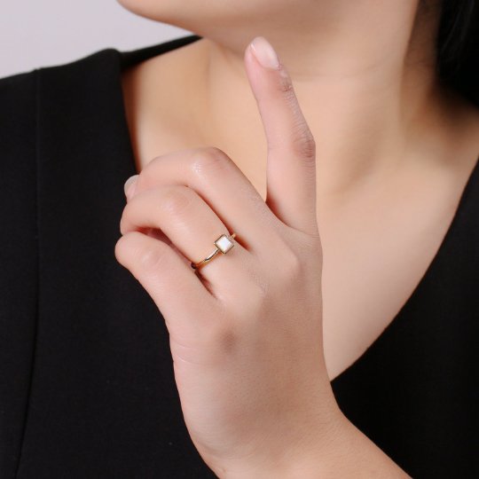Dainty Opal ring- cocktail gemstone ring - Gold ring - Thin Gold Open ring - Adjustable Gold band ring for Stackable Jewelry R-278 - DLUXCA