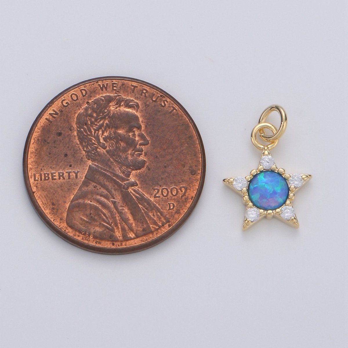 Dainty Opal star Charm - 10x15mm Blue star Stone Charm 14k Gold Filled CZ Drop Charm Pendant, Cubic celestial Charm D-175 D-176 - DLUXCA