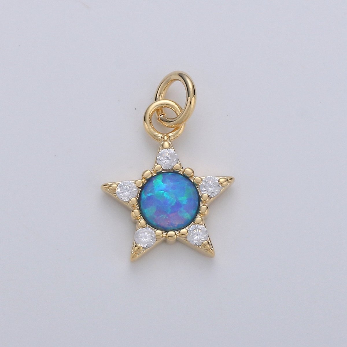 Dainty Opal star Charm - 10x15mm Blue star Stone Charm 14k Gold Filled CZ Drop Charm Pendant, Cubic celestial Charm D-175 D-176 - DLUXCA