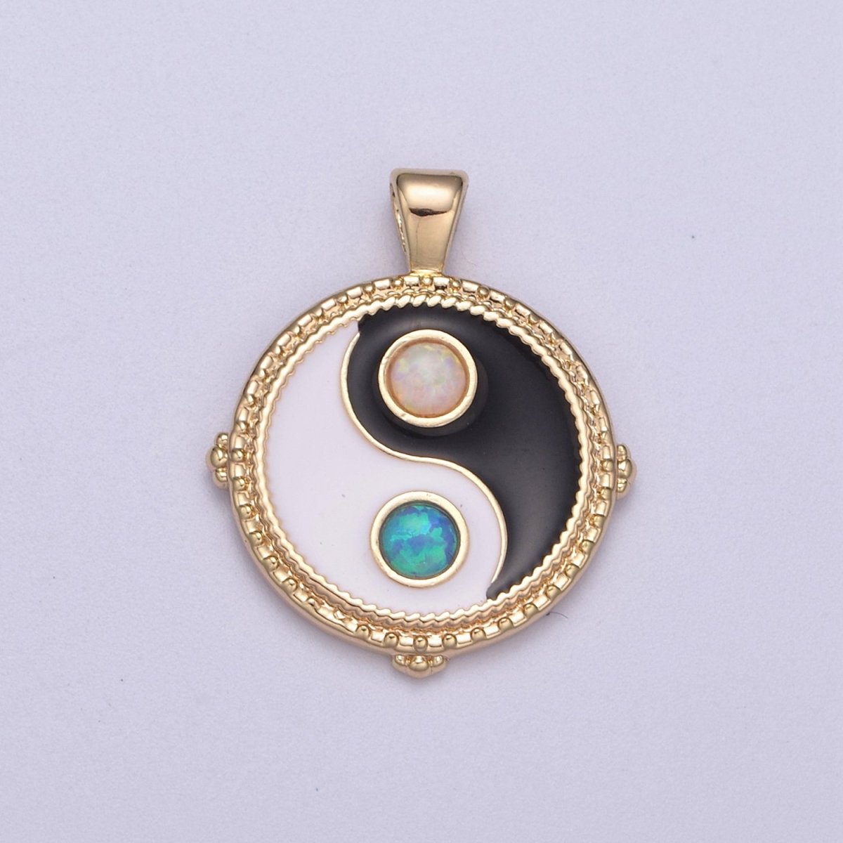 Dainty Opal Yin Yang Pendant 14k Gold Filled YinYang Charm Yoga Relationship Couple Y2K Jewelry H-342 - DLUXCA