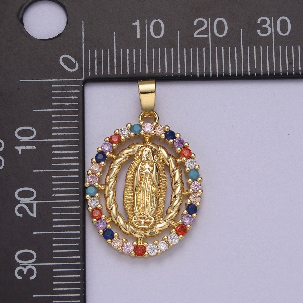 Dainty Oval Lady Guadalupe Pendant Clear Multi Color CZ Crystal Virgin Mary Charm N-605 N-606 - DLUXCA