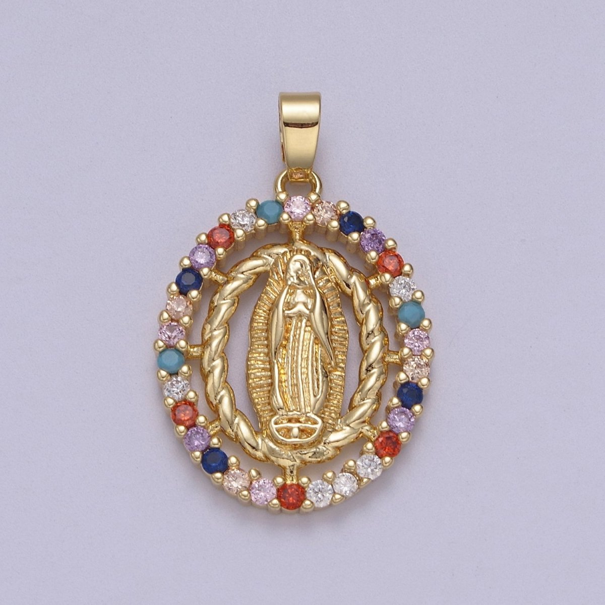 Dainty Oval Lady Guadalupe Pendant Clear Multi Color CZ Crystal Virgin Mary Charm N-605 N-606 - DLUXCA