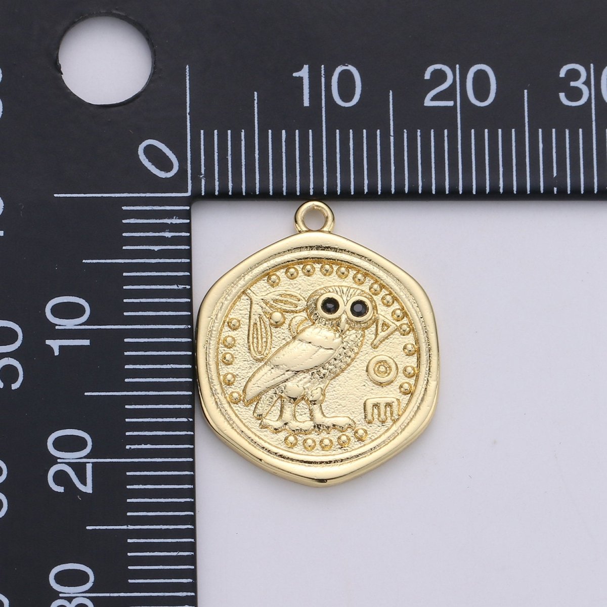 Dainty Owl Medallion Coin Pendant Gold Filled Round Owl Charm Owl Medallion Bird Pendant Charms 22x18mm C-909 - DLUXCA