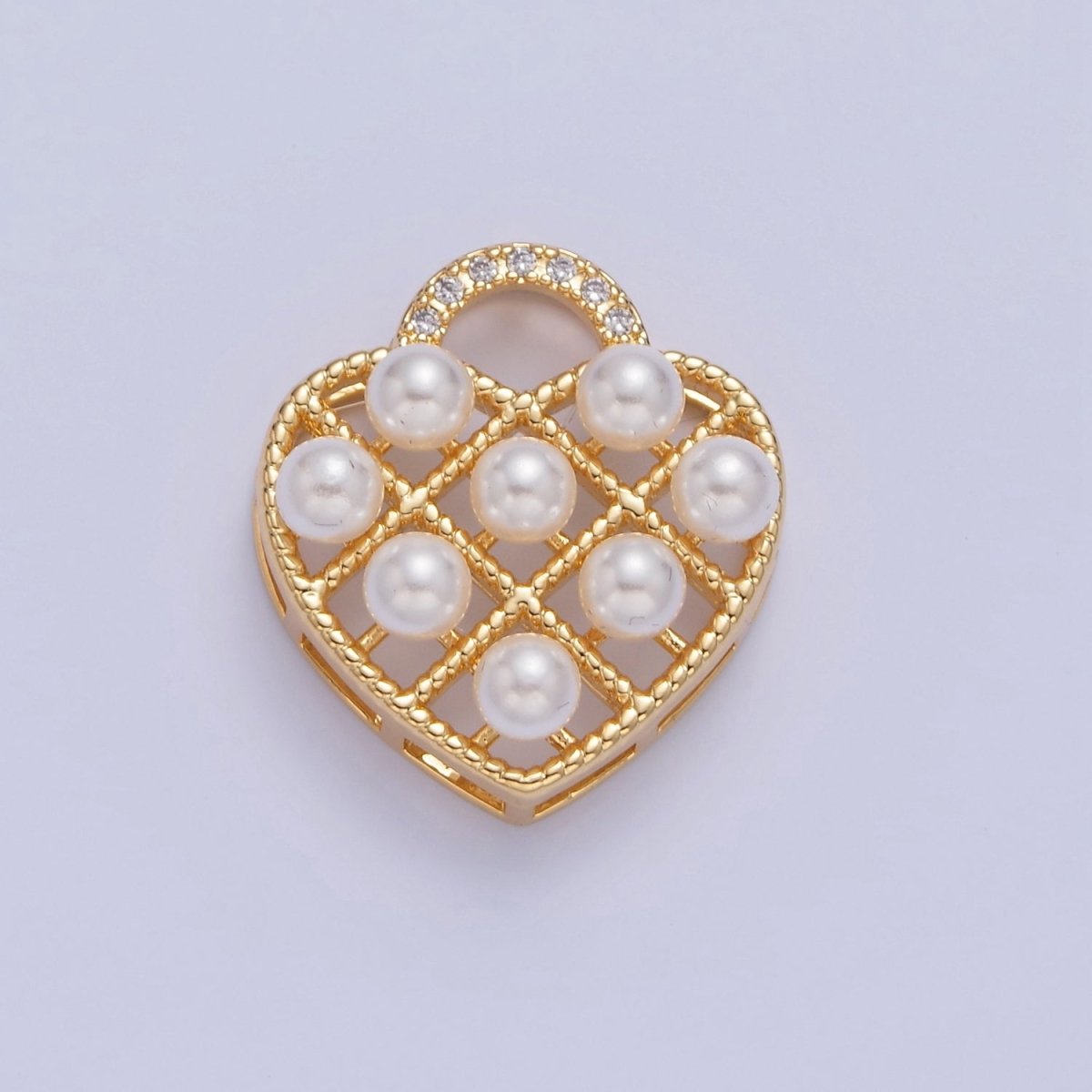 Dainty Padlock Heart Charm with Mini Pearl I-349 - DLUXCA