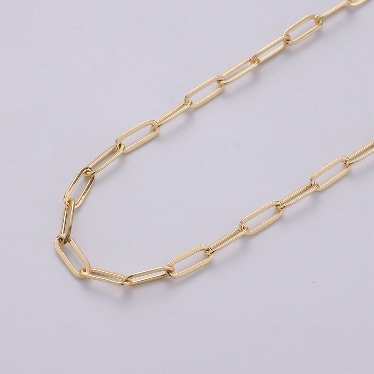Dainty Paper Clip Chain Necklace, 24K Gold Filled Elongated Rectangle Paper Clip 3.5X10mm, Unfinished Chain | ROLL-248 Clearance Pricing - DLUXCA