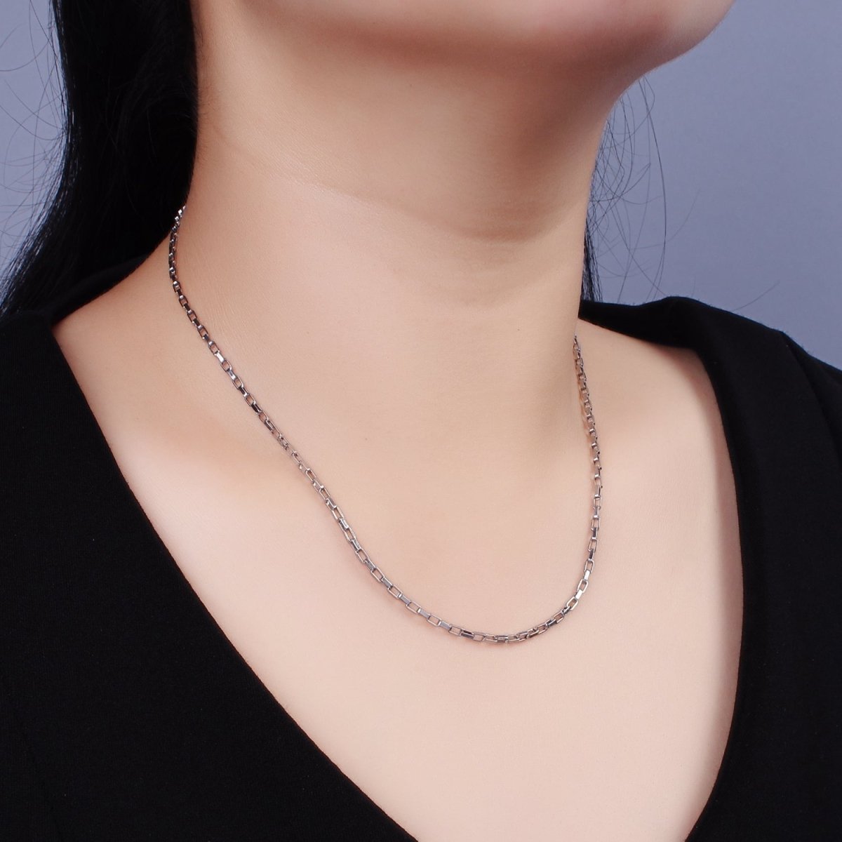 Dainty PaperClip Chain Necklace Stainless Steel 18 inch Necklace in Silver | WA-2410 - DLUXCA