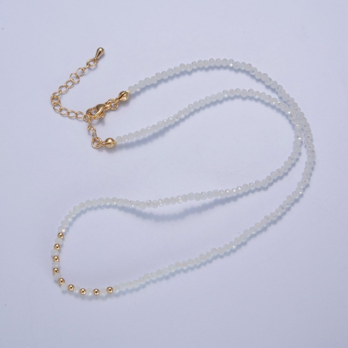 Dainty Pastel Color Glass Beaded Necklace Faceted Rondell Beads Necklace | WA-1034 to WA-1038 Clearance Pricing - DLUXCA