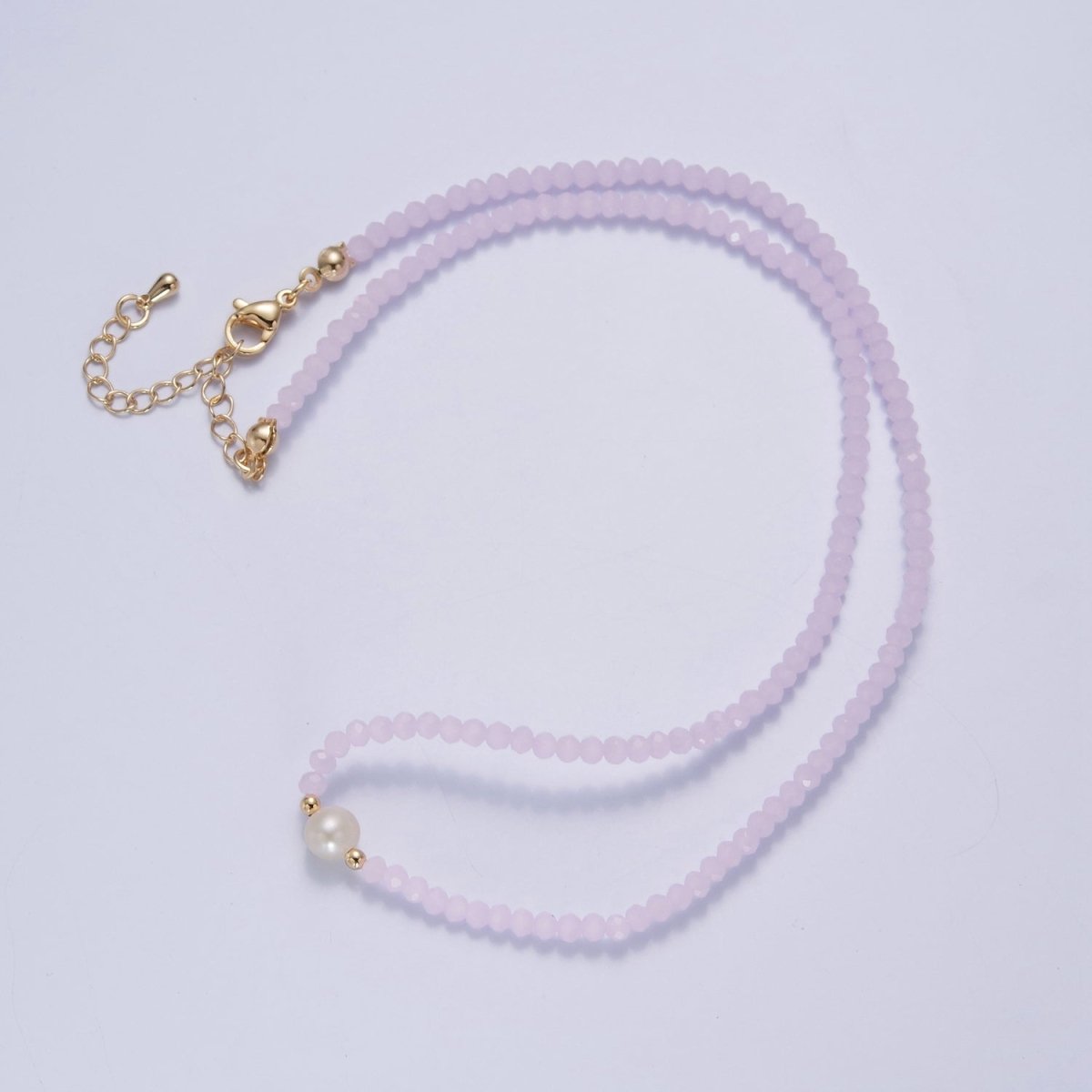Dainty Pastel Color Glass Beaded Necklace Faceted Rondell Beads with Fresh Water Pearl Necklace | WA-1030 to WA-1033 Clearance Pricing - DLUXCA