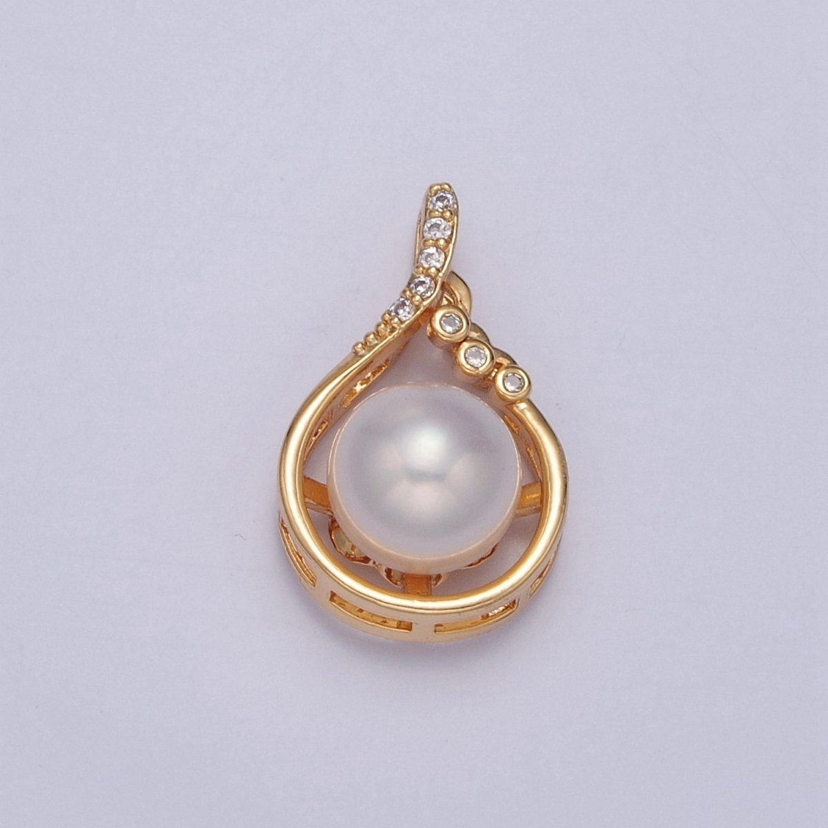 Dainty Pave Charm Genuine Shell Pearl Pendant Minimalist Bridal Wedding Jewelry J-692 - DLUXCA