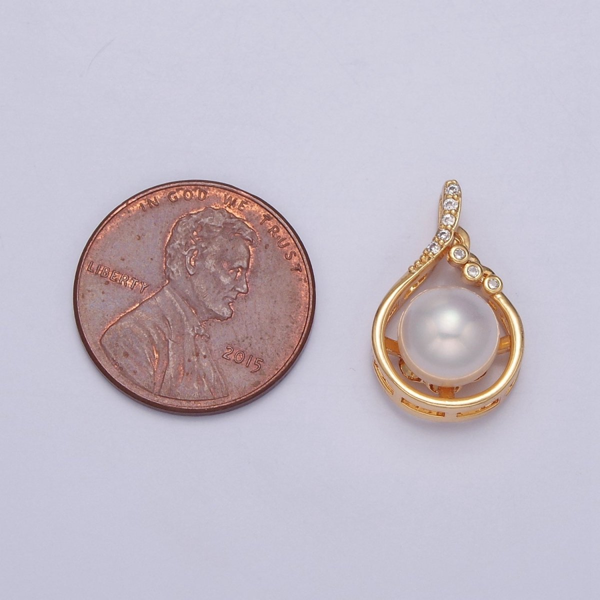 Dainty Pave Charm Genuine Shell Pearl Pendant Minimalist Bridal Wedding Jewelry J-692 - DLUXCA