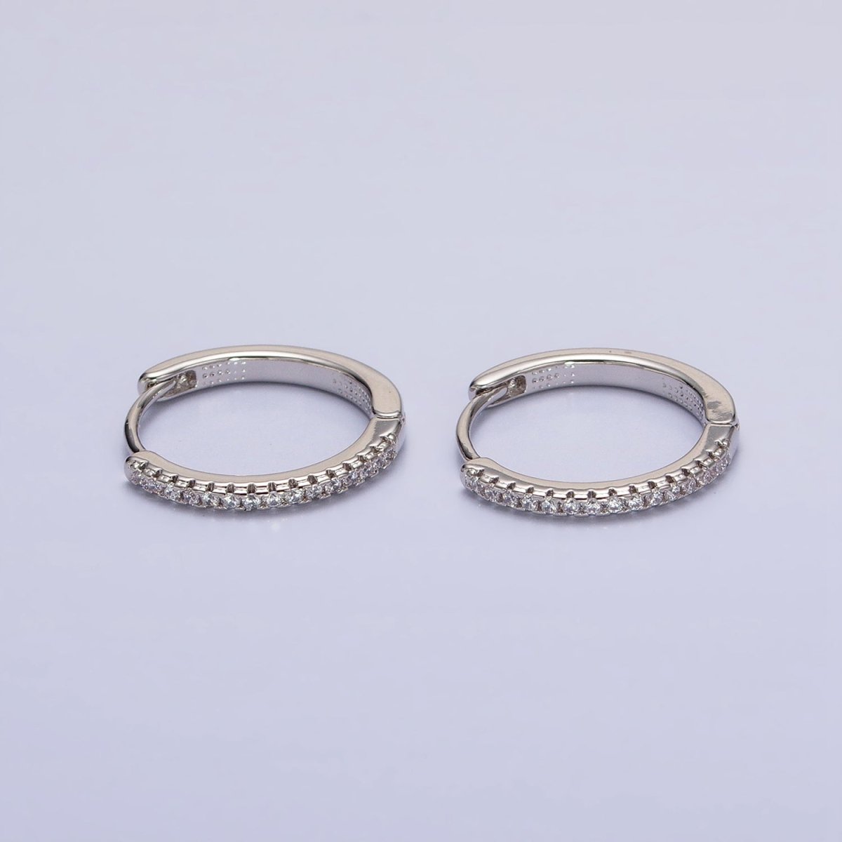 Dainty Pave Cz Hoop Earring with Clear Turquoise Multi Color Rainbow Cz Stone 17mm AD1349 AD1350 AD1352 AD1353 - DLUXCA