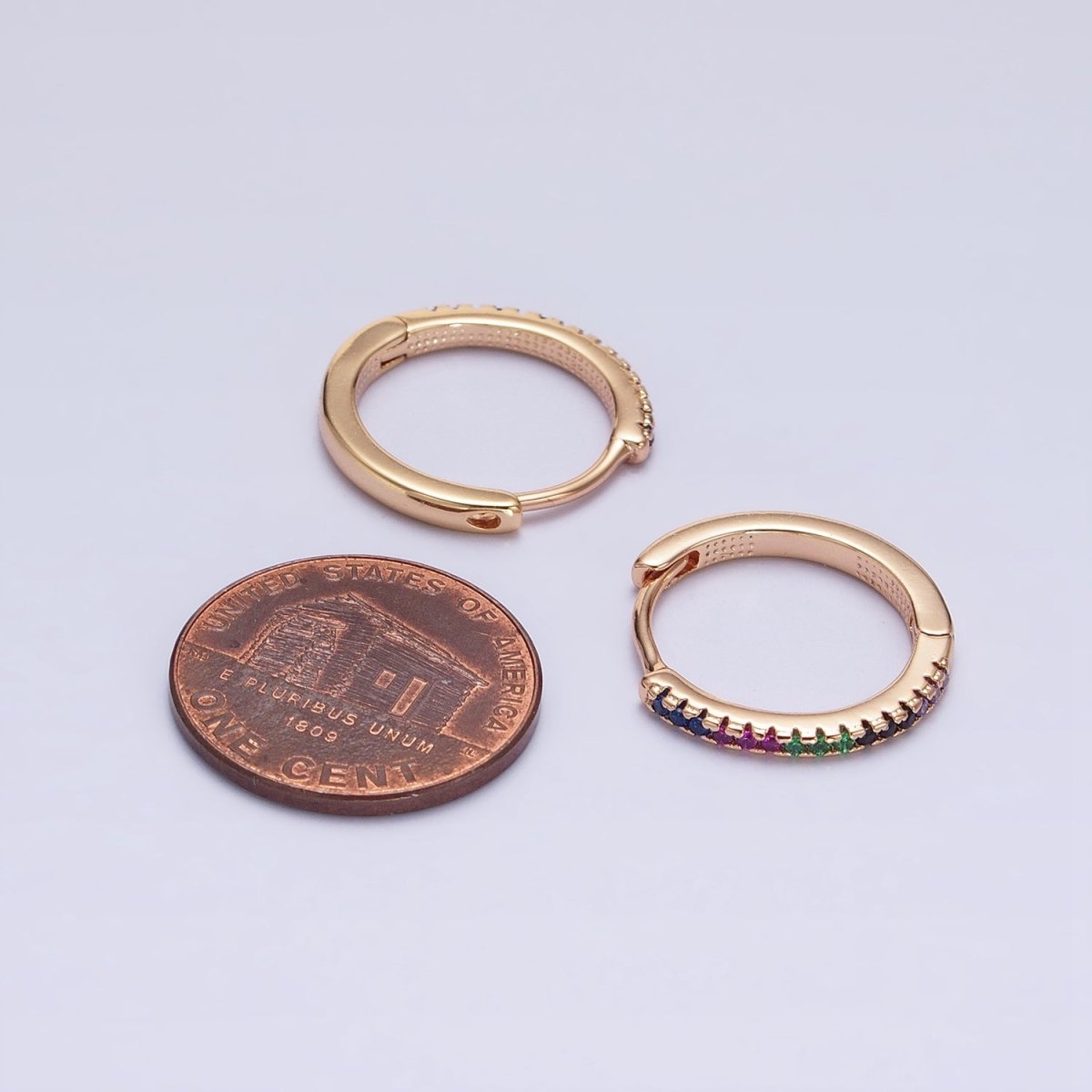 Dainty Pave Cz Hoop Earring with Clear Turquoise Multi Color Rainbow Cz Stone 17mm AD1349 AD1350 AD1352 AD1353 - DLUXCA