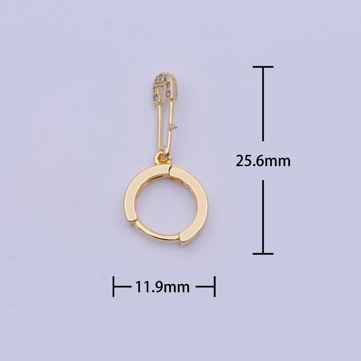 Dainty Pave Safety Pin Earrings • Gold Huggie Earrings • Minimalist Jewelry X-920 - DLUXCA