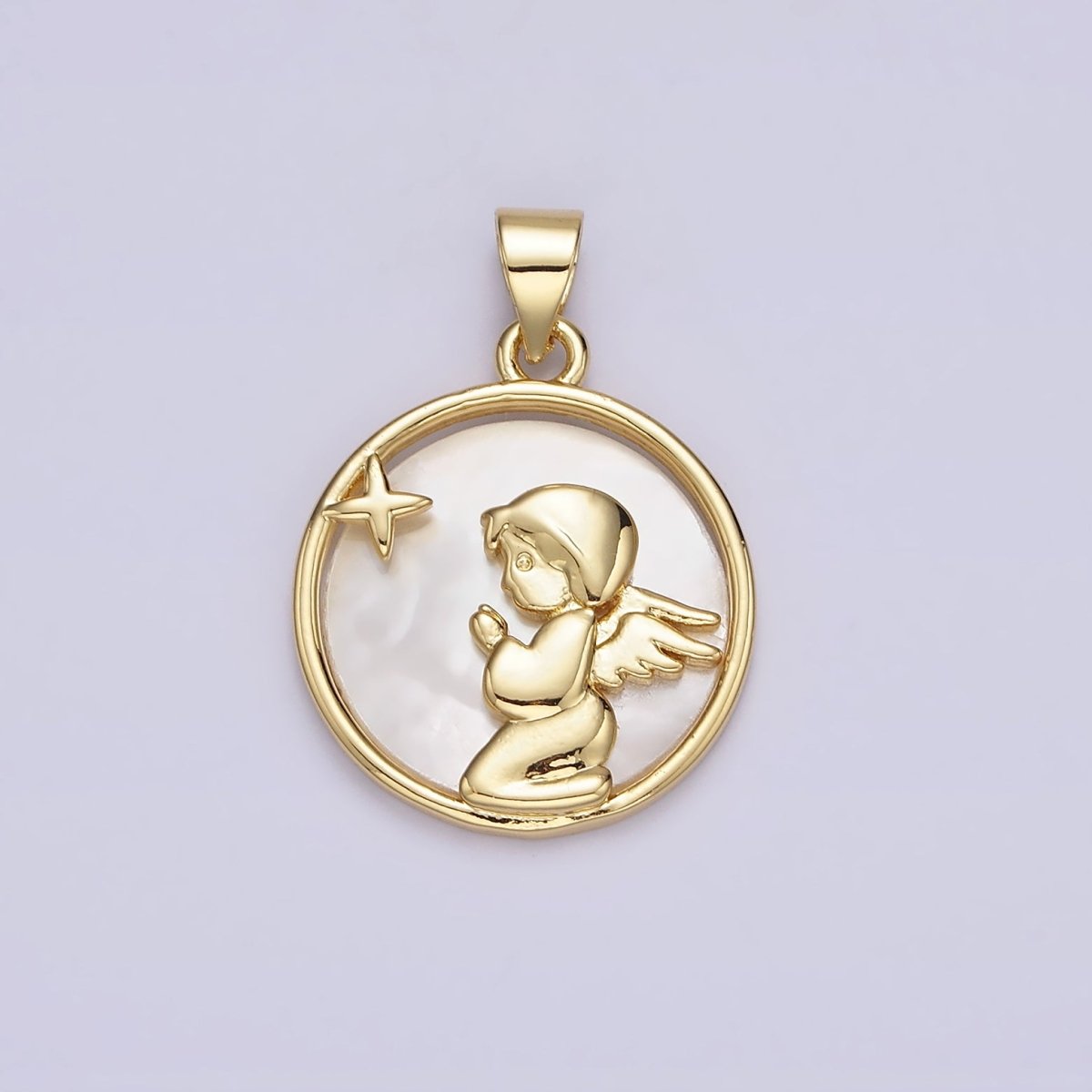 Dainty Pearl Cute Praying Angel Pendant Guardian Angel Medallion Charm AA-664 - DLUXCA