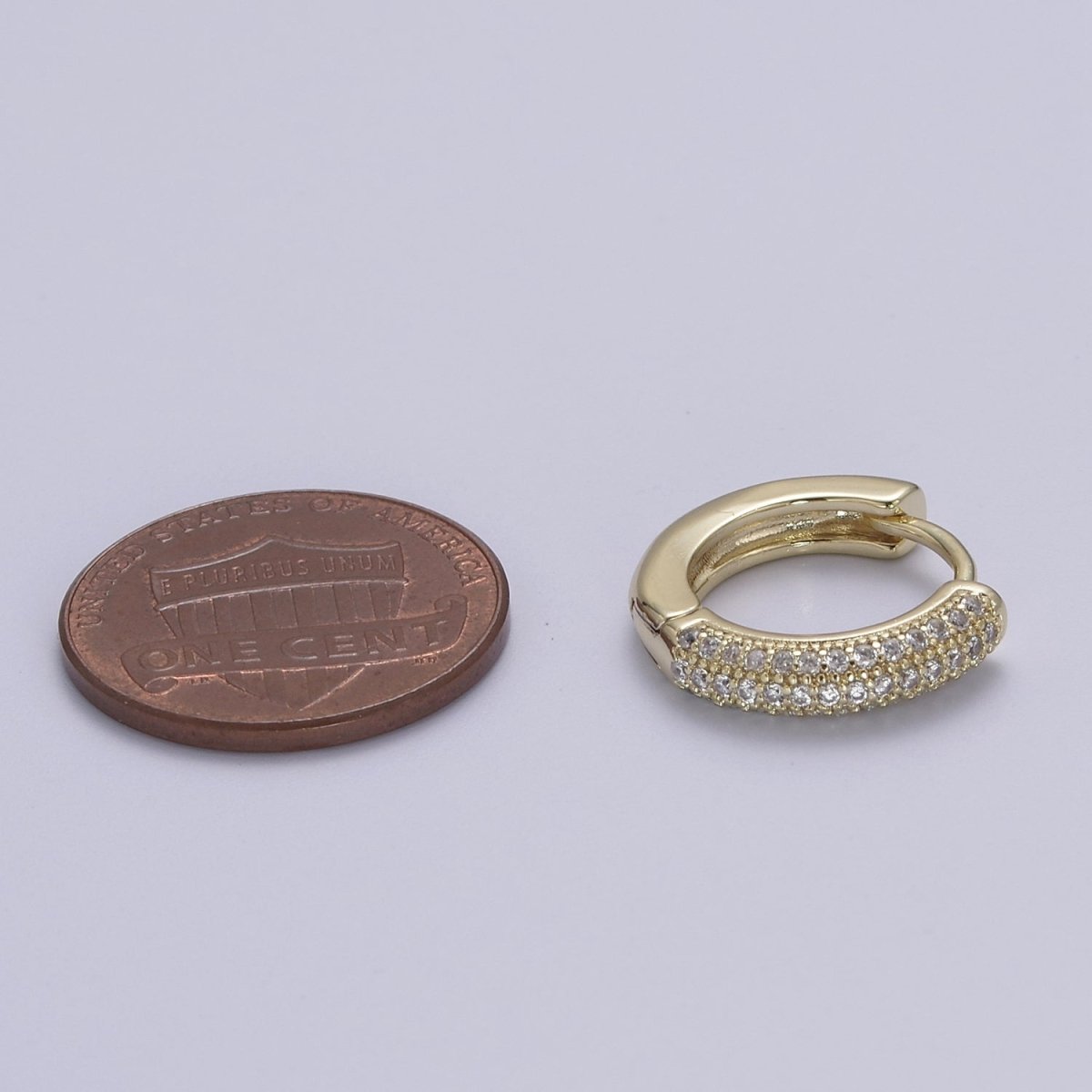 Dainty Pierced Earrings 14K Gold Filled Micropavé CZ Huggie Hoop Earrings, DIY Jewelry Supplies V-154 - DLUXCA