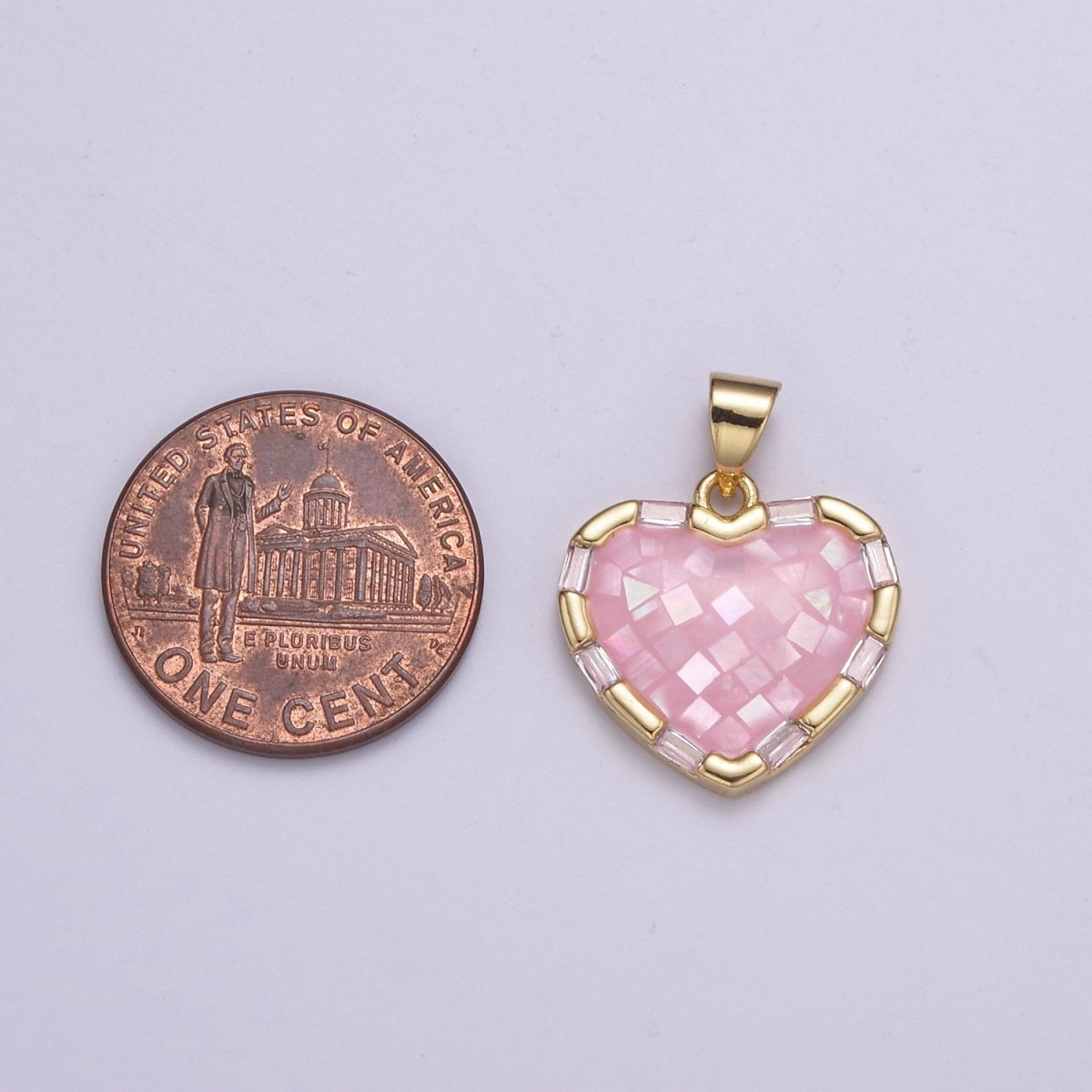 Dainty Pink Charm Pendant - Gold Filled Pendant - Heart Geometric Pendant H-055 - DLUXCA