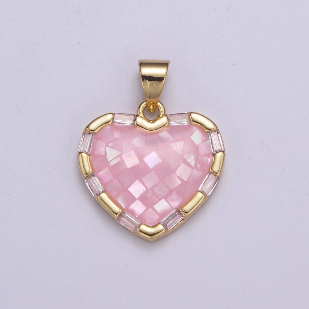 Dainty Pink Charm Pendant - Gold Filled Pendant - Heart Geometric Pendant H-055 - DLUXCA