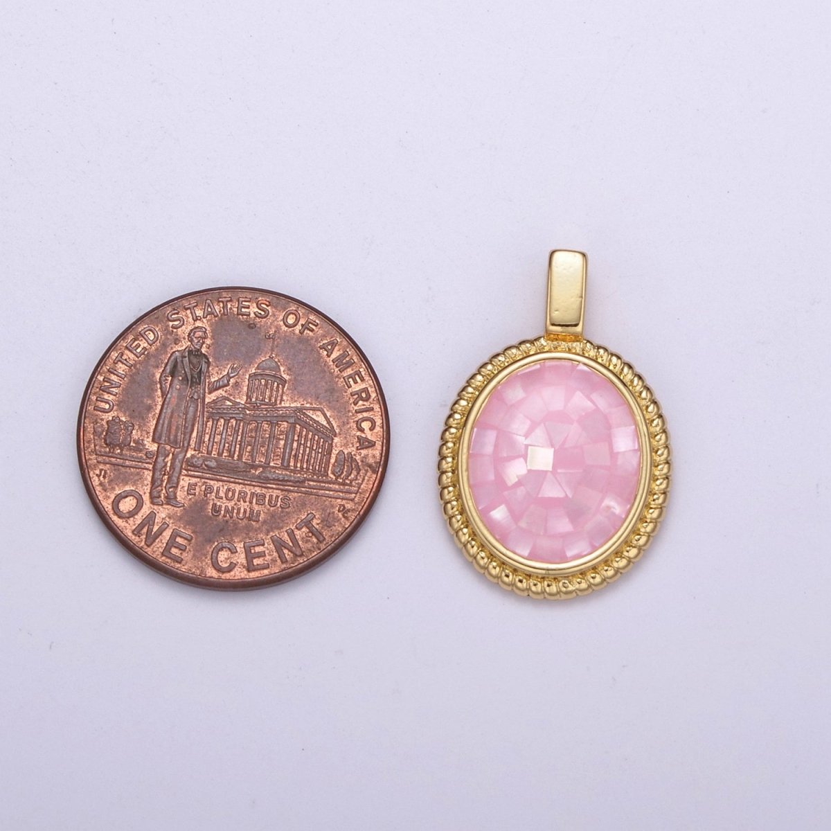 Dainty Pink Charm Pendant - Gold Filled Pendant - Oval Geometric Pendant H-005 - DLUXCA