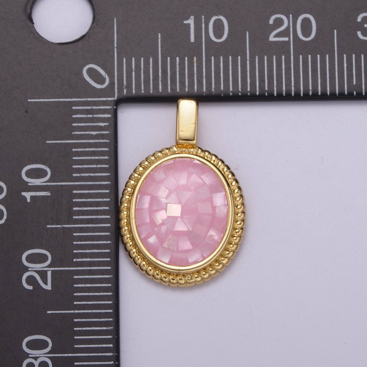 Dainty Pink Charm Pendant - Gold Filled Pendant - Oval Geometric Pendant H-005 - DLUXCA