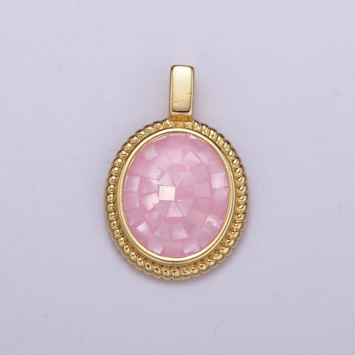 Dainty Pink Charm Pendant - Gold Filled Pendant - Oval Geometric Pendant H-005 - DLUXCA