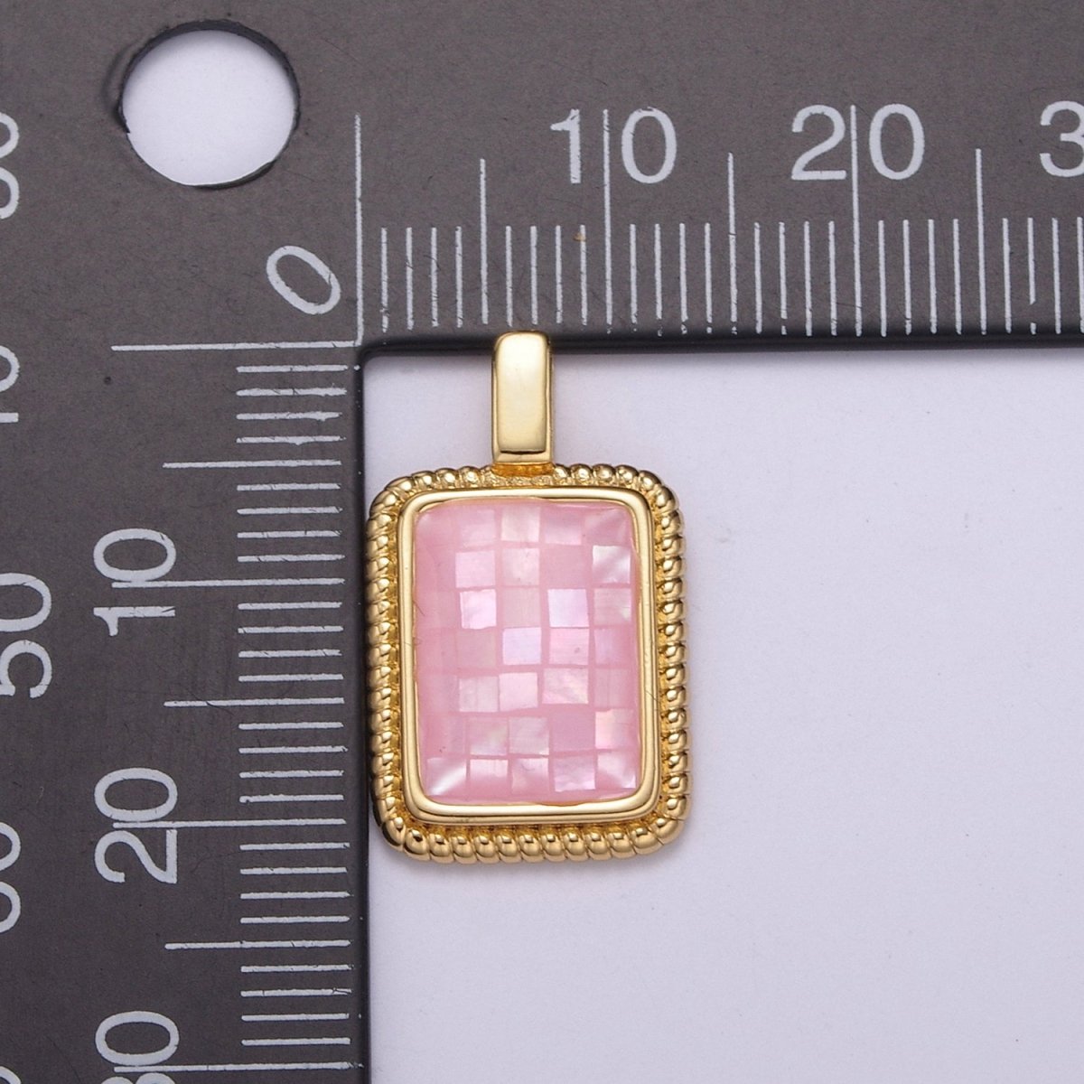 Dainty Pink Charm Pendant - Gold Filled Pendant - Rectangle Geometric Pendant H-110 - DLUXCA