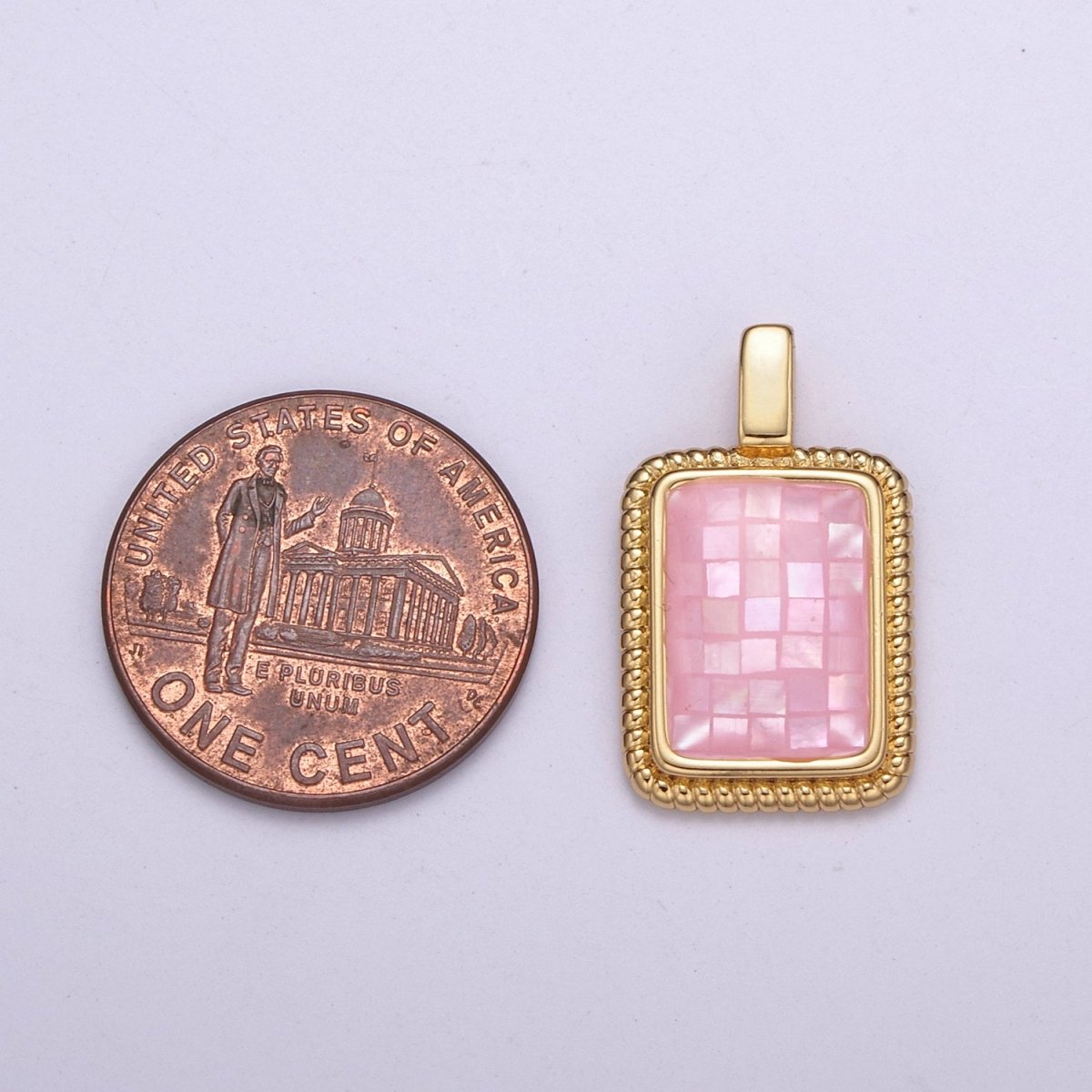 Dainty Pink Charm Pendant - Gold Filled Pendant - Rectangle Geometric Pendant H-110 - DLUXCA