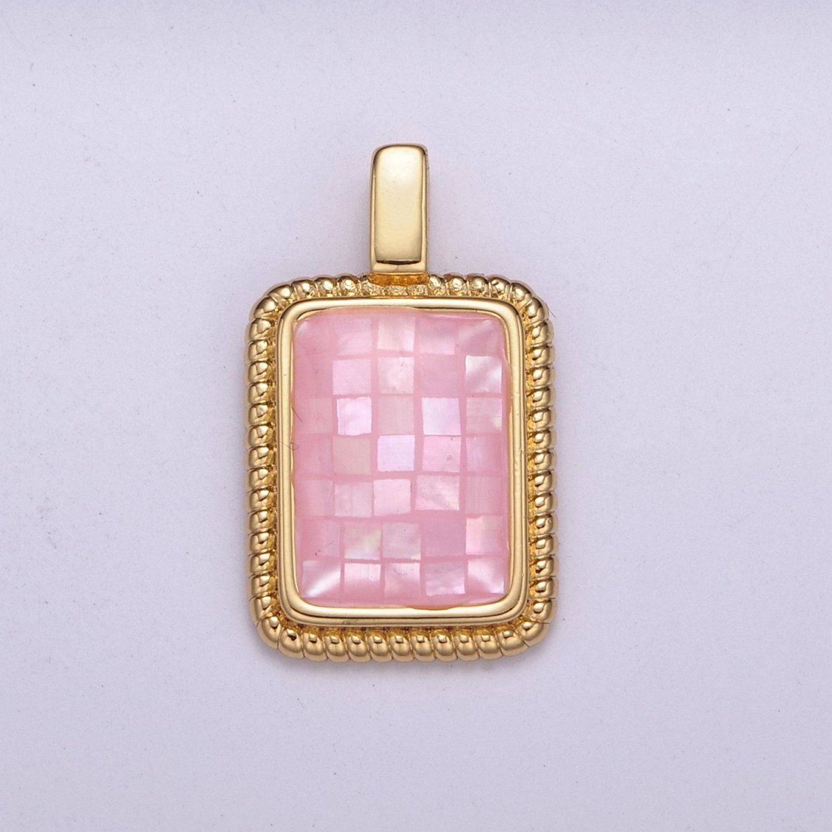 Dainty Pink Charm Pendant - Gold Filled Pendant - Rectangle Geometric Pendant H-110 - DLUXCA