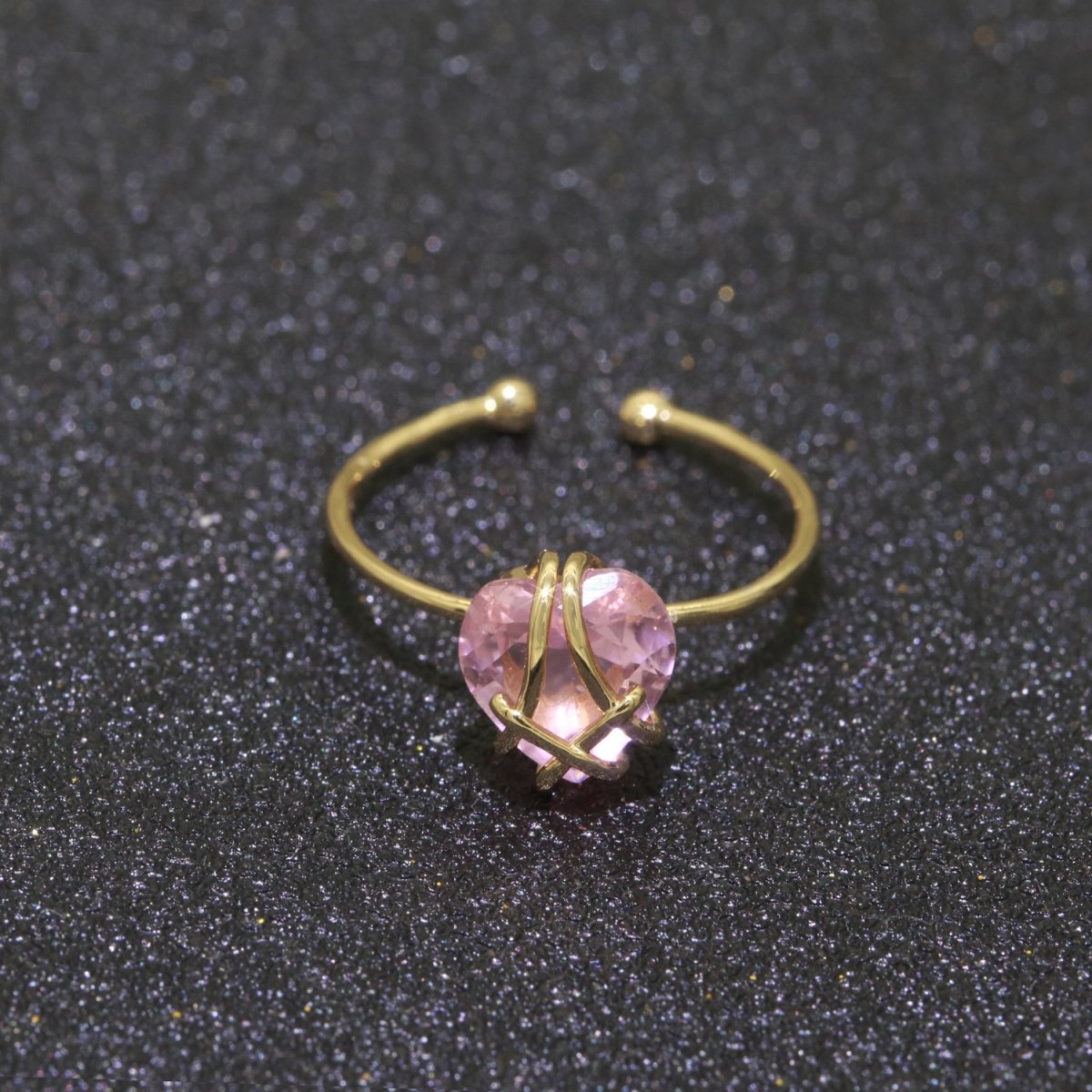 Dainty Pink Cubic Ring Adjustable Gold Open Adjustable Cz Ring O-491 - DLUXCA