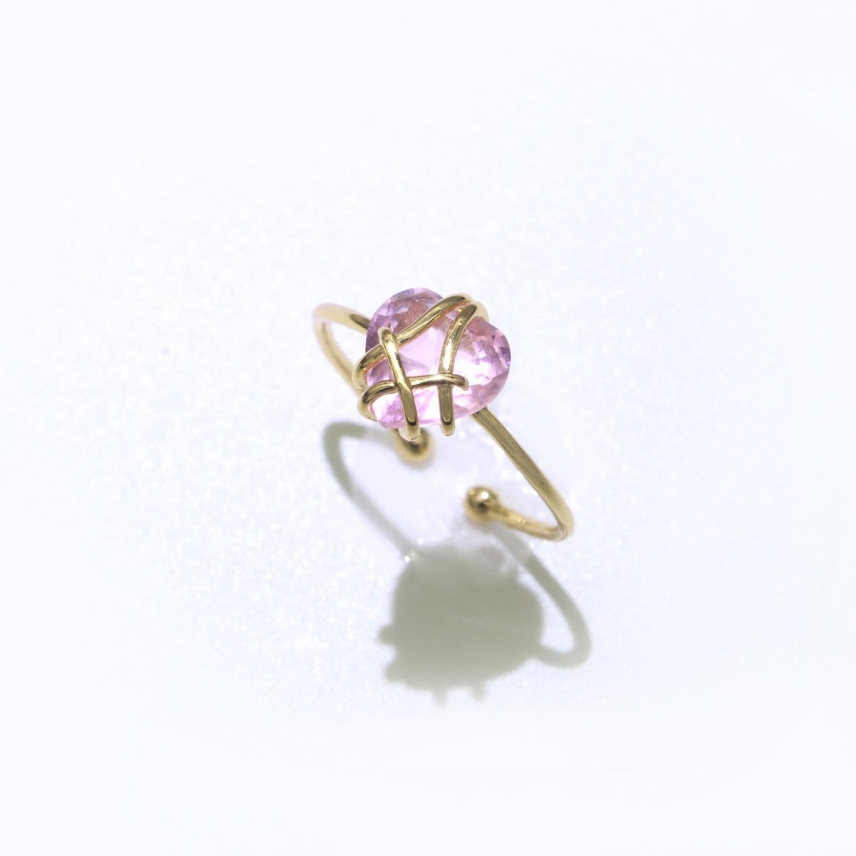 Dainty Pink Cubic Ring Adjustable Gold Open Adjustable Cz Ring O-491 - DLUXCA