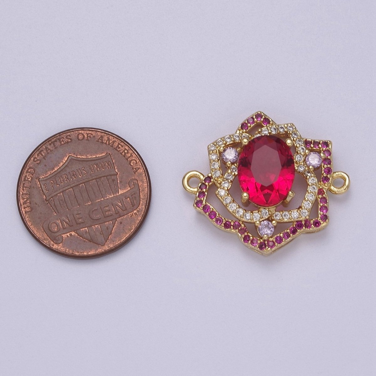 Dainty Pink CZ Stone Flower Charm Connector for Bracelet Link Connector Supply F-053 - DLUXCA