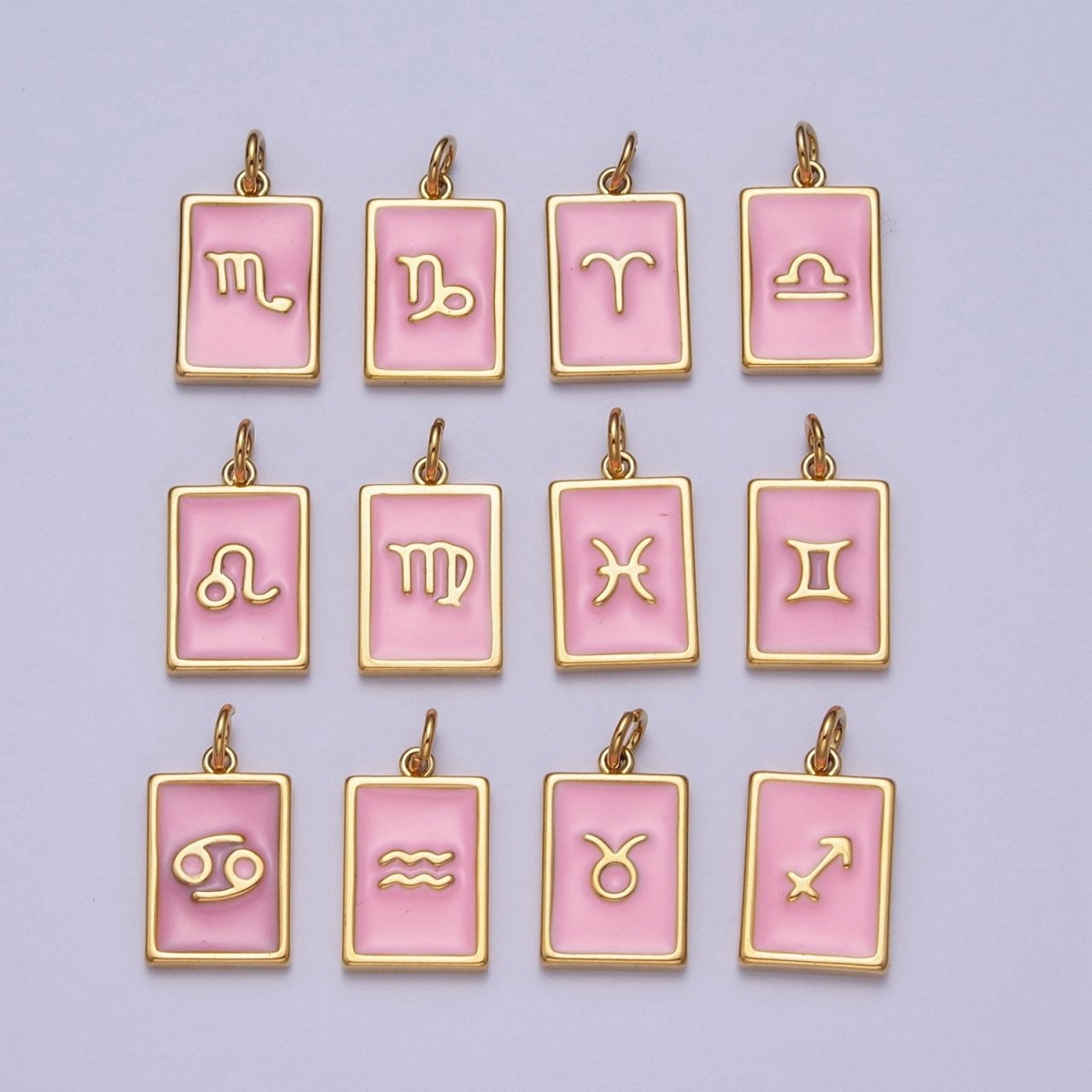 Dainty Pink Enamel Zodiac Charm Mini Tag Astrology Pendant for Bracelet Earring Necklace Y2K Jewelry X-301 - X-312 - DLUXCA