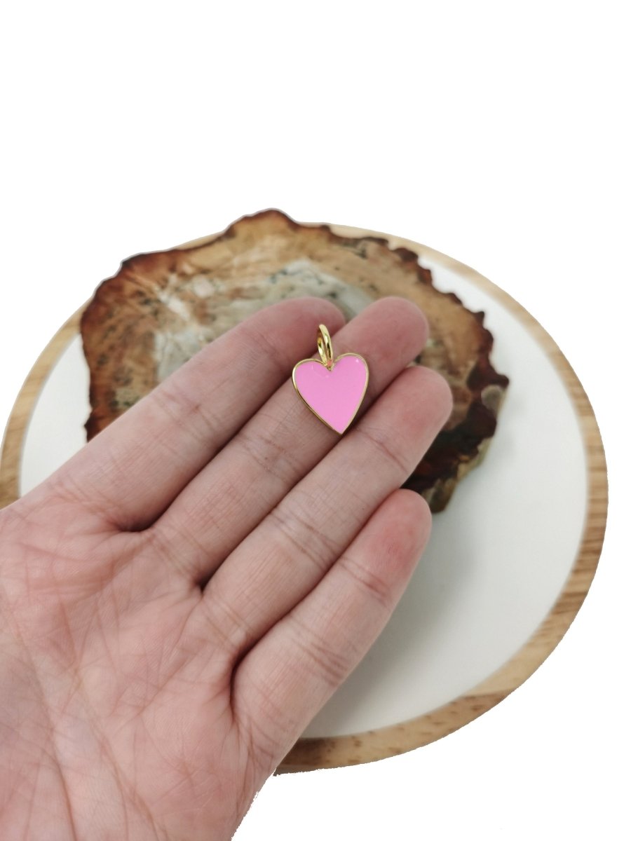Dainty Pink enameled heart Red enamel heart pendant, Gold Love charm enamel jewelry for Necklace Bracelet Earring Charm Supply C-801 - DLUXCA