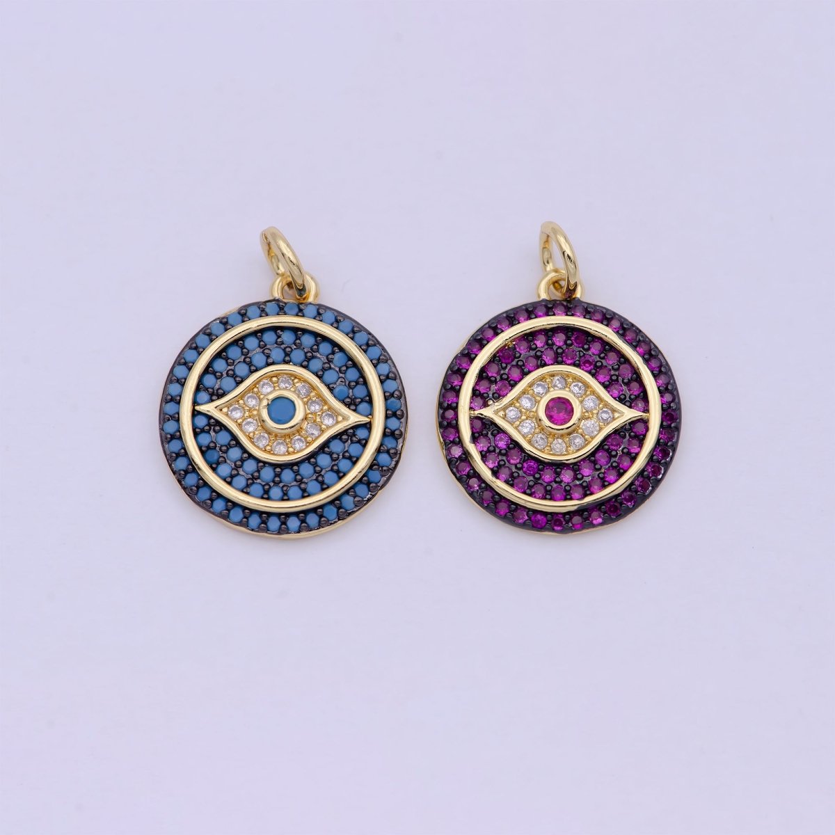 Dainty Pink Evil Eye Pendant for Necklace Charm in 24k Gold Filled Evil Eye Charm for Bracelet Necklace Earring Supply 20x15mm D-192 - DLUXCA