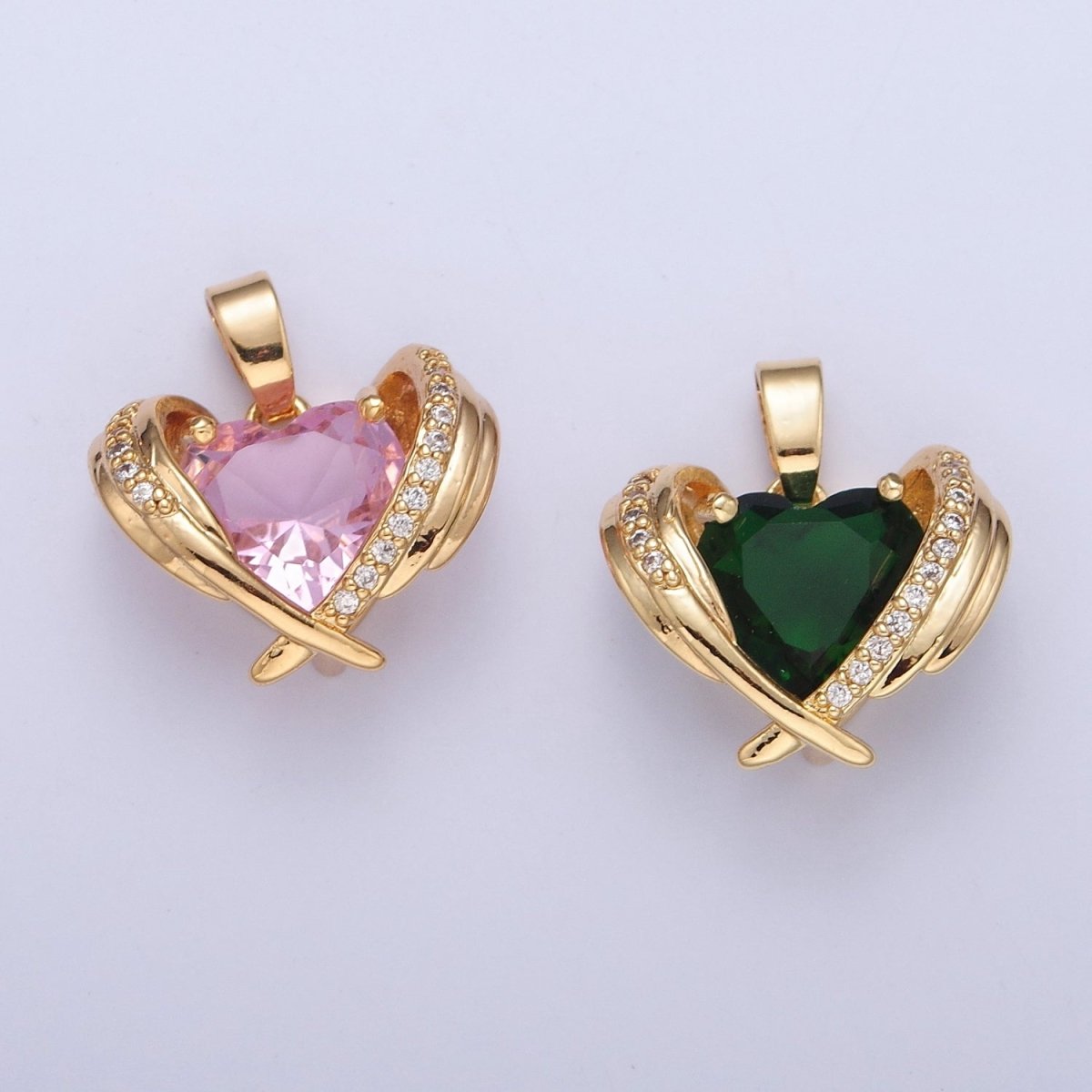 Dainty Pink Heart Charm, Green Heart Pendant X-331 X-332 - DLUXCA