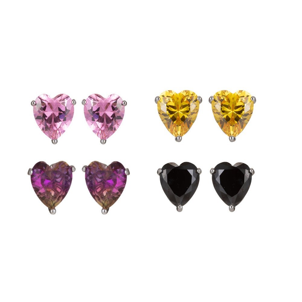 Dainty Pink heart earrings, Black CZ earrings, heart studs, Yellow solitaire earrings Purple Cubic studs for birthday gift Q-013 - Q-016 - DLUXCA