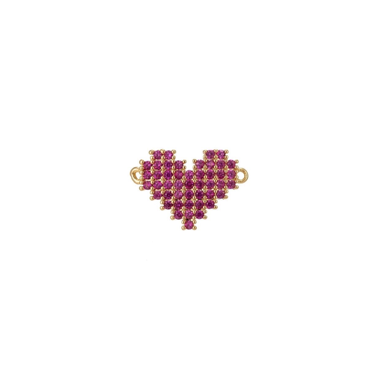 Dainty Pink Micro Pave Heart Charm, Cubic Heart Shape Charm Gold Love Charm Connector 13mm x 20mm for bracelet Connector F-309 - DLUXCA