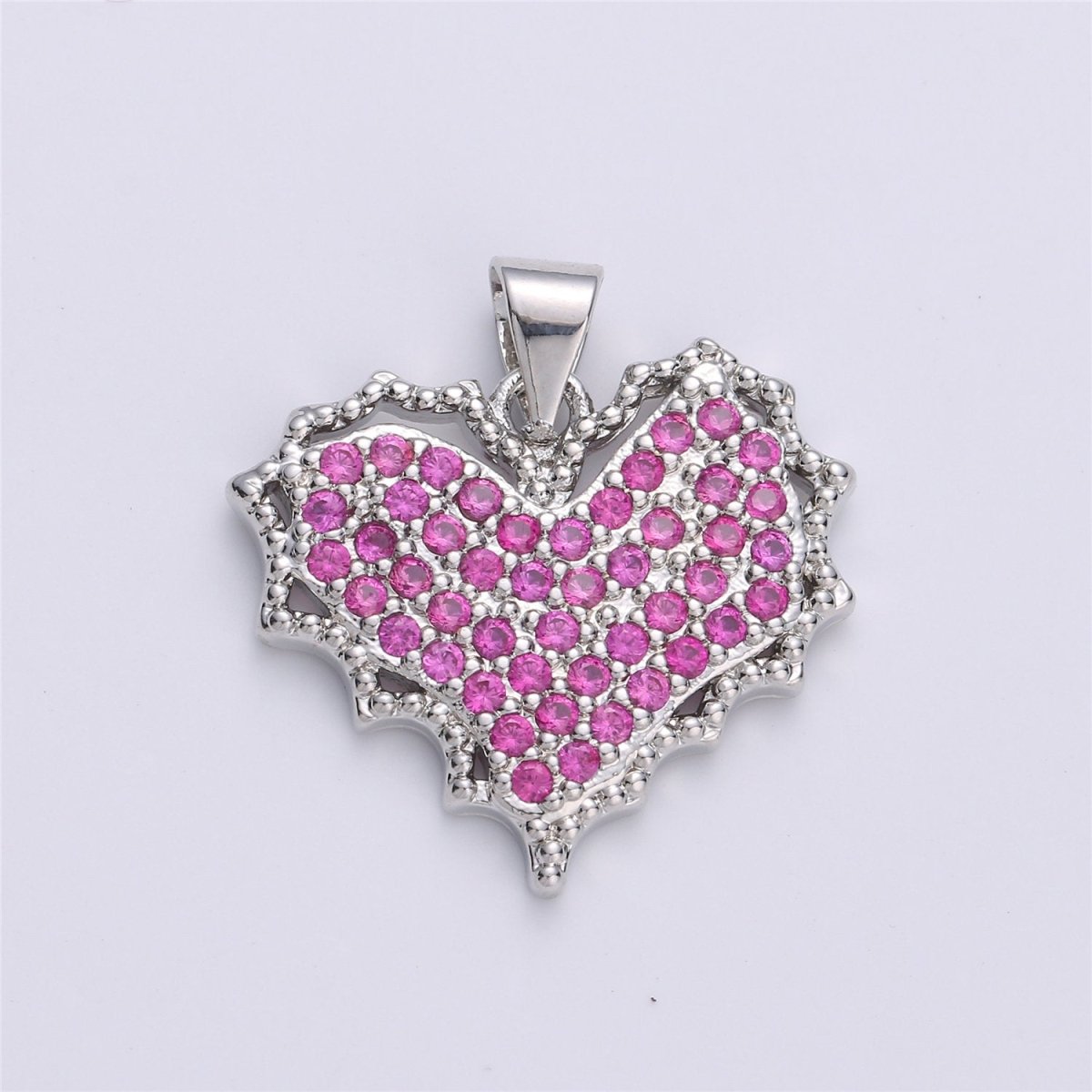 Dainty Pink Micro Pave Heart Charm, Cubic Heart Shape Charm Love Charm 25mm x 20mm for bracelet necklace earring charm Component I-612 I-886 - DLUXCA