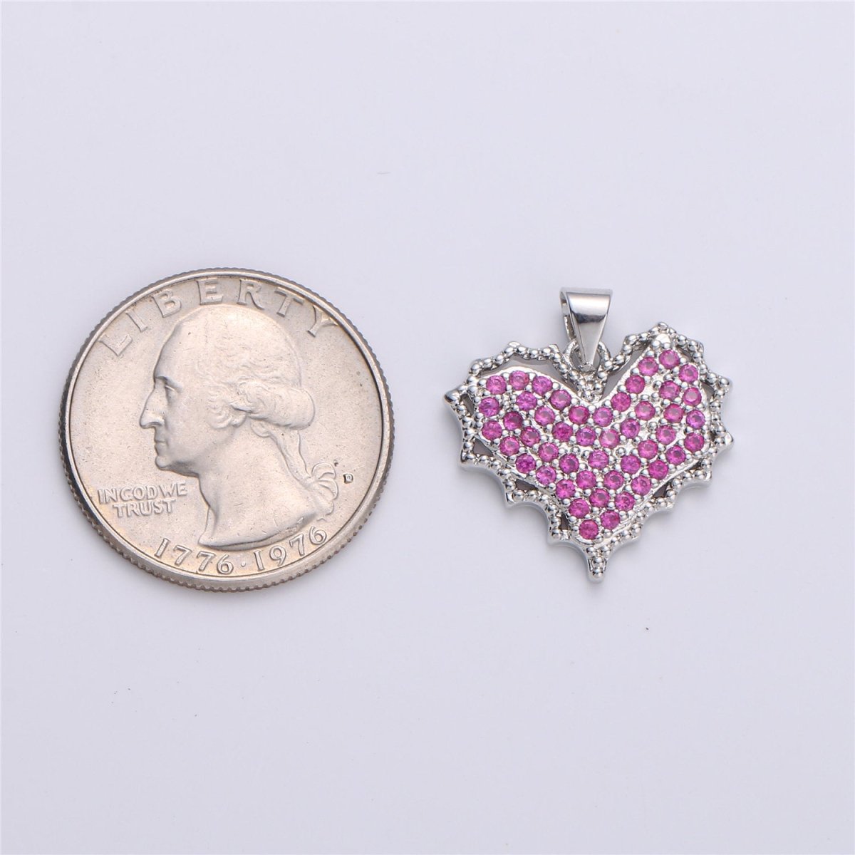 Dainty Pink Micro Pave Heart Charm, Cubic Heart Shape Charm Love Charm 25mm x 20mm for bracelet necklace earring charm Component I-612 I-886 - DLUXCA