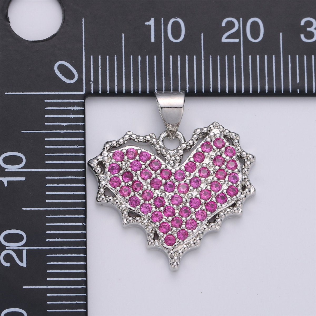 Dainty Pink Micro Pave Heart Charm, Cubic Heart Shape Charm Love Charm 25mm x 20mm for bracelet necklace earring charm Component I-612 I-886 - DLUXCA