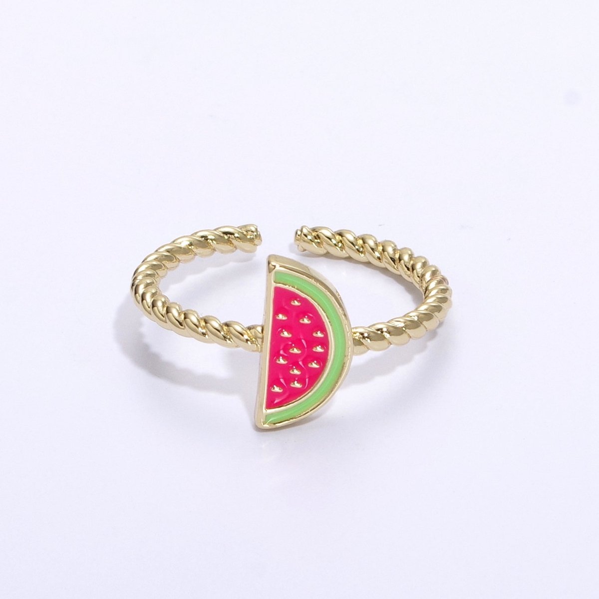 Dainty Pink Red Watermelon Ring Thin Gold Filled Adjustable Ring Fruit Jewelry U-094 U-095 - DLUXCA