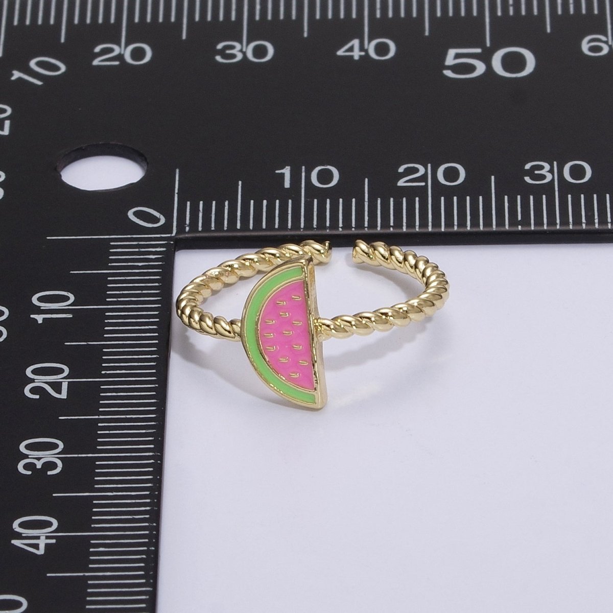 Dainty Pink Red Watermelon Ring Thin Gold Filled Adjustable Ring Fruit Jewelry U-094 U-095 - DLUXCA