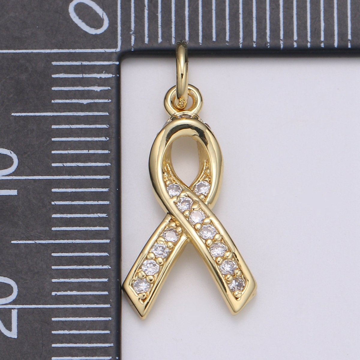 Dainty Pink Ribbon CZ Pave Charm Breast Cancer Awarness Pendant E-075 - DLUXCA