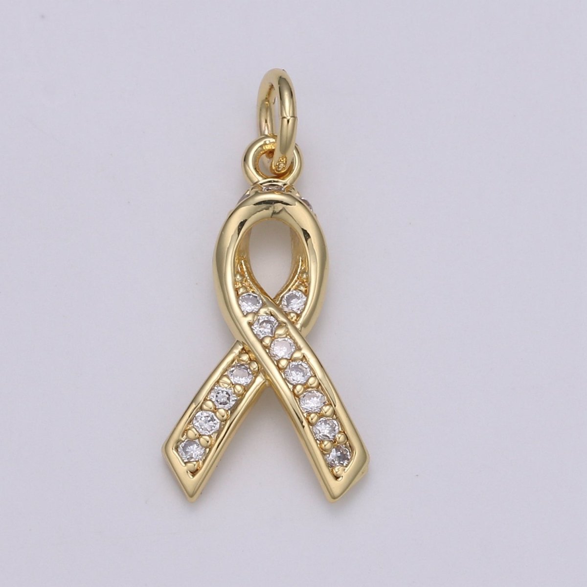 Dainty Pink Ribbon CZ Pave Charm Breast Cancer Awarness Pendant E-075 - DLUXCA