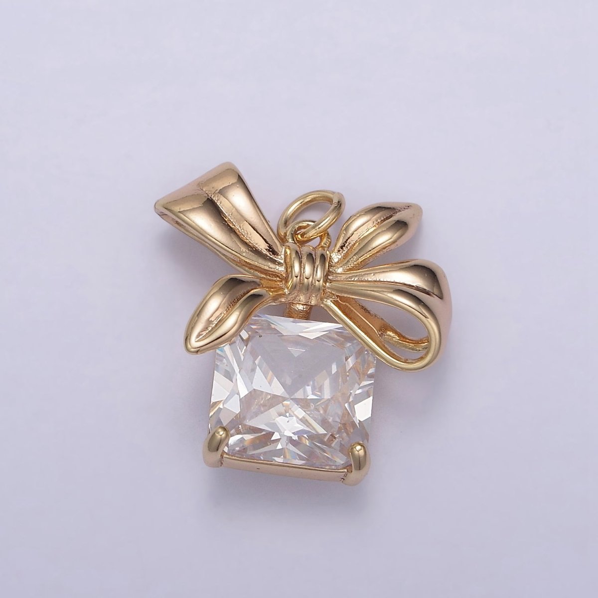 Dainty Present Gift Charm Inspired with Square Cubic Stone Clear CZ Pendant N-853 - DLUXCA